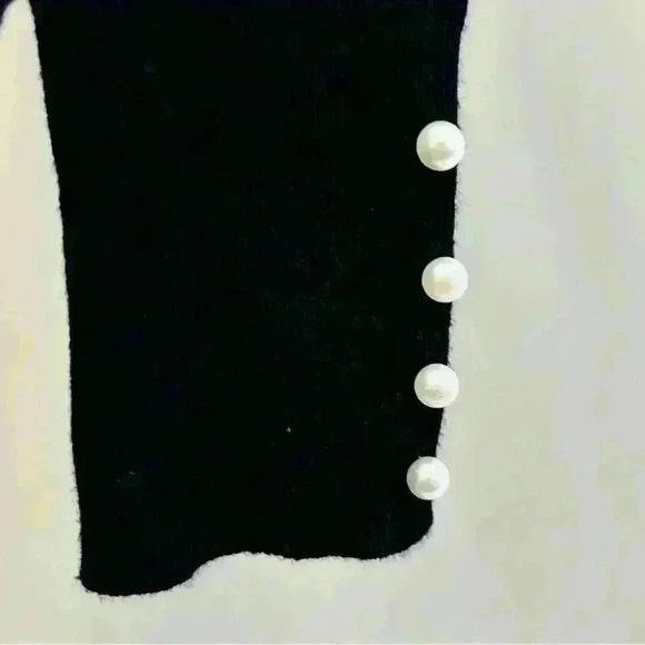 Elle Black Long Sleeve Sweater Sz S Pearl Bow Detail Pullover - Picture 7 of 13